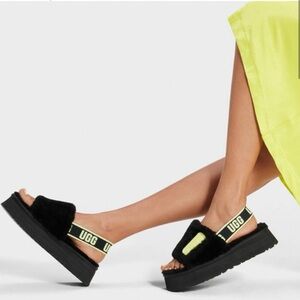UGG Disco Slides black yellow sheepskin size 8